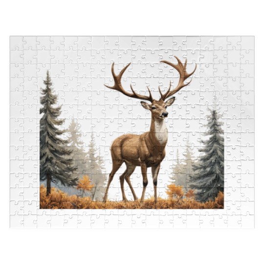 Majestic Deer: A Golden Stance in Nature's Embrace Jigsaw Puzzles