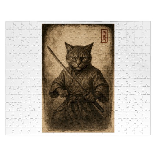 Samurai Cat in Vintage Style Jigsaw Puzzles