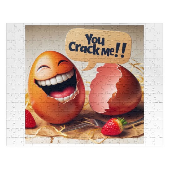 A cracked Easter egg laughing with the caption Jigsaw Puzzles