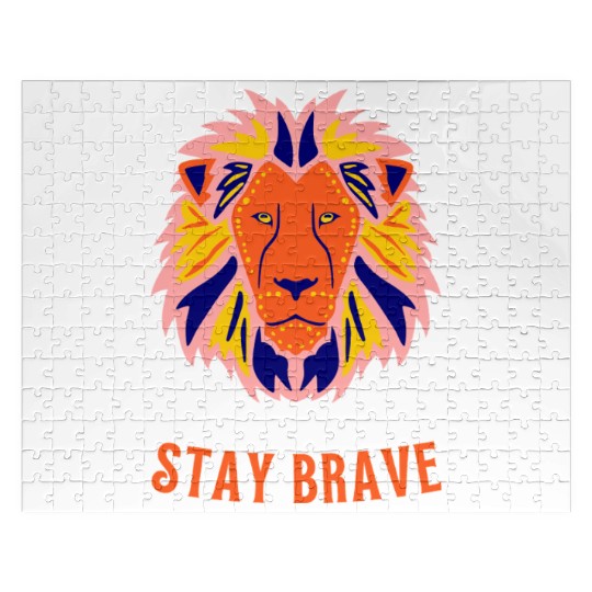 Stay Brave Lion Head Motivational Graphic Jigsaw Puzzles