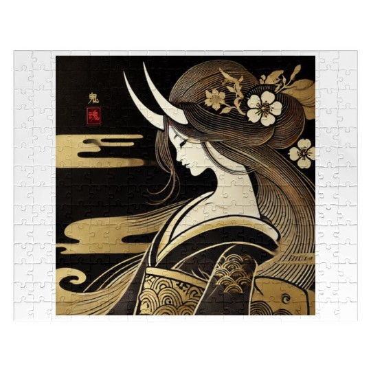 Oni girl in Kimono Jigsaw Puzzles