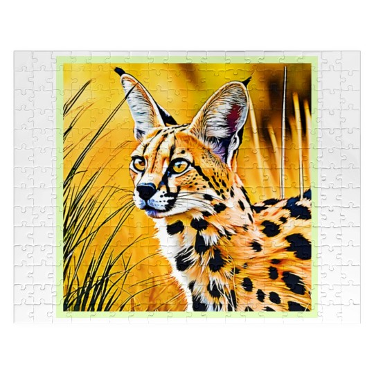 Vivid Cheetah in Golden Savannah Artwork Jigsaw Puzzles
