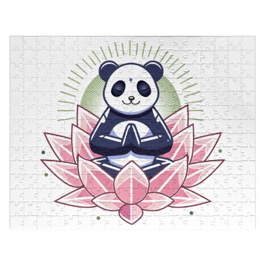 Meditating Panda on Lotus Jigsaw Puzzles