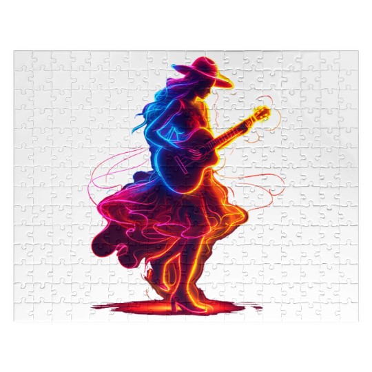 Guitar Player Girl Synthwave Jigsaw Puzzles