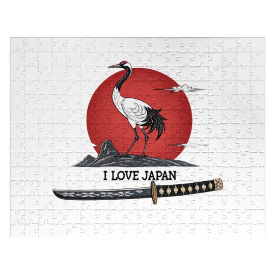 Japanese Crane with Katana and MounT FUJI POSTER Jigsaw Puzzles