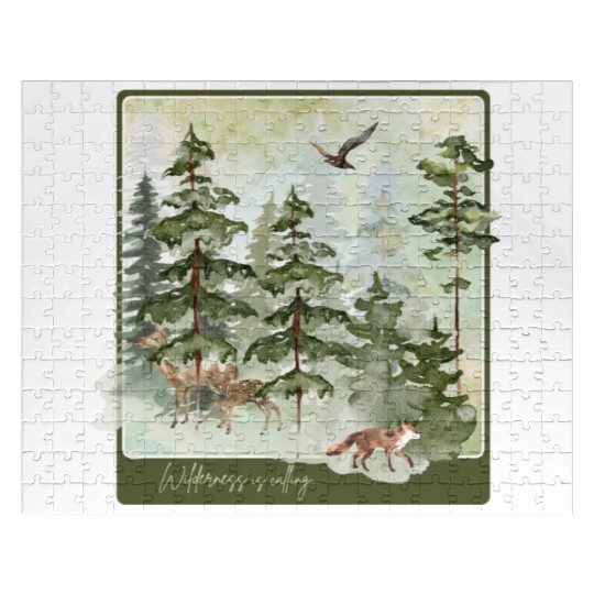 Wilderness is Calling – Watercolor Fox & Forest Jigsaw Puzzles