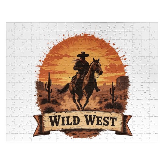 Riding the Wild West Cowboy Silhouette at Sunse Jigsaw Puzzles