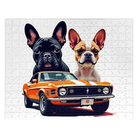 French Bulldogs with Classic Muscle Car – Retro Vi Jigsaw Puzzles