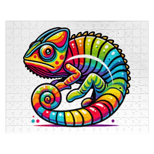 Colorful Chameleon Vibrant Rainbow Lizard Jigsaw Puzzles