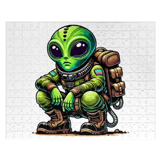 Funny cartoon Chill Alien in Space Suit Jigsaw Puzzles