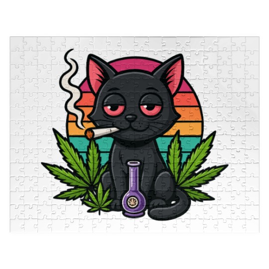 Cute Cat Smoking Weed Jigsaw Puzzles