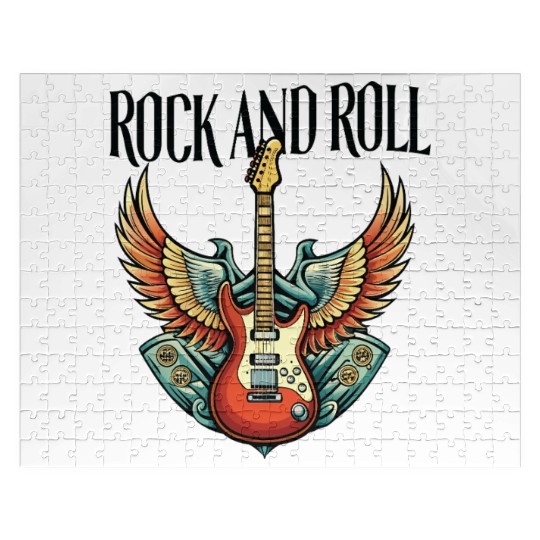 Vintage Retro 80s Rock Roll Music Guitar Wing Jigsaw Puzzles