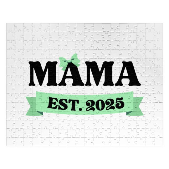 Mama Est. 2025 - Light Green Bow Maternity Design Jigsaw Puzzles