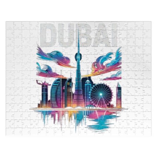 Dubai Skyline Neon Art Jigsaw Puzzles