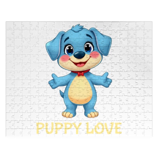 Blue Puppy Love Cartoon - Playful Pet Character Jigsaw Puzzles
