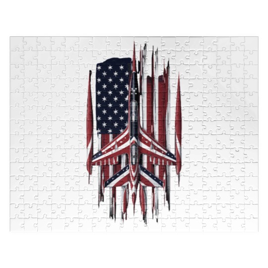 Patriotic Fighter Jet American Flag Art Jigsaw Puzzles