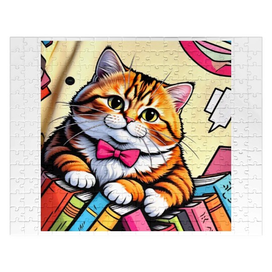 "Charming Cat in a Bow Tie – A Whiskered Bookworm Jigsaw Puzzles