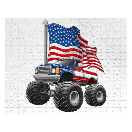 Monster Truck American Flag 4th Of July Jigsaw Puzzles