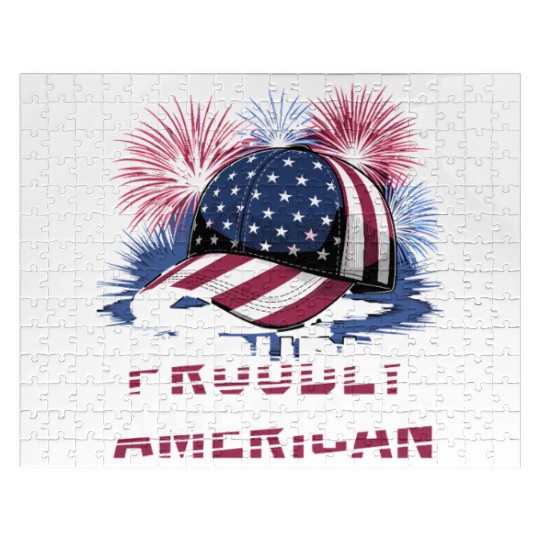 Proudly American Hat With Fireworks and Stars Jigsaw Puzzles