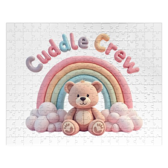 Soft teddy bear sitting under a rainbow Jigsaw Puzzles
