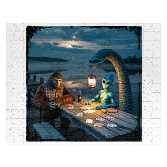 Cryptid Poker Night on Loch Ness - Bigfoot, Jigsaw Puzzles