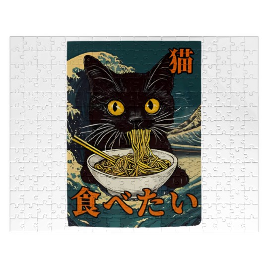 Cat Ramen Japanese Graphic Art Kawaii Kitty Anime Jigsaw Puzzles