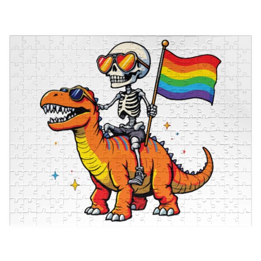 Skeleton with dinosaur Lgbtq Jigsaw Puzzles