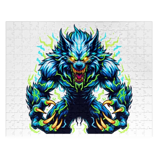 Neon Alpha Howler – Electric Werewolf Rage Jigsaw Puzzles