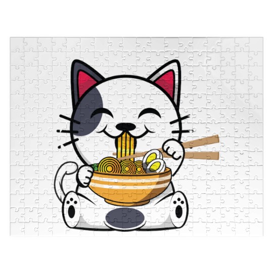 Cat Ramen Japanese Funny Japanese Kawaii Black Cat Jigsaw Puzzles