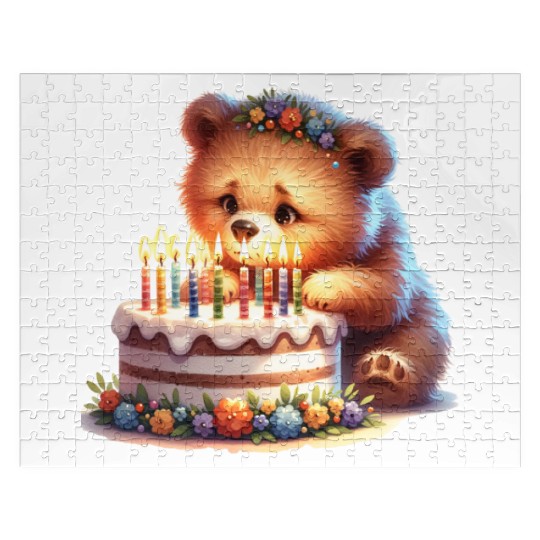 Birthday Bear – Cute Candle Cake & Floral Crown Jigsaw Puzzles