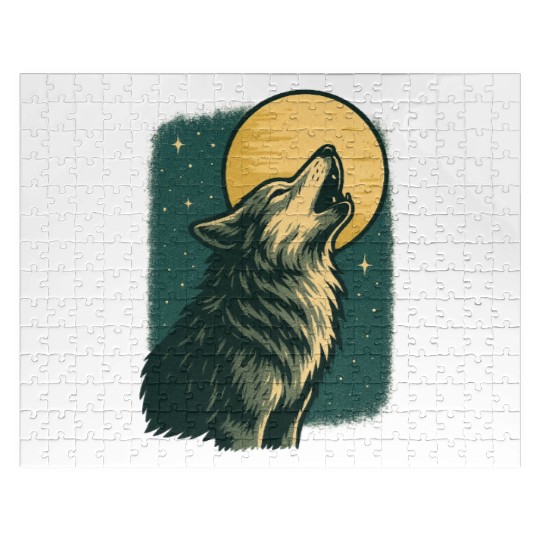 Lone wolf howl at the moon Jigsaw Puzzles