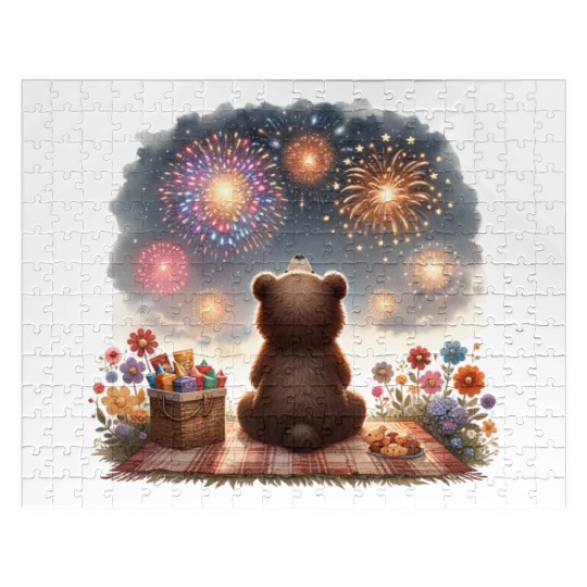 Fireworks Picnic Bear – Night Sky Celebration View Jigsaw Puzzles