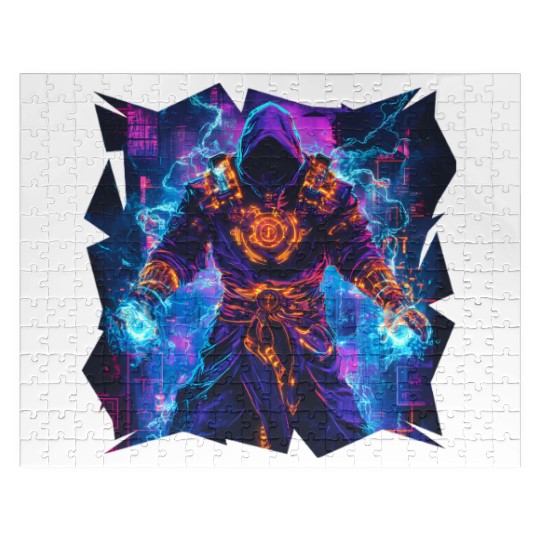Bright Magician With Energy Aura In Neon Colors Jigsaw Puzzles