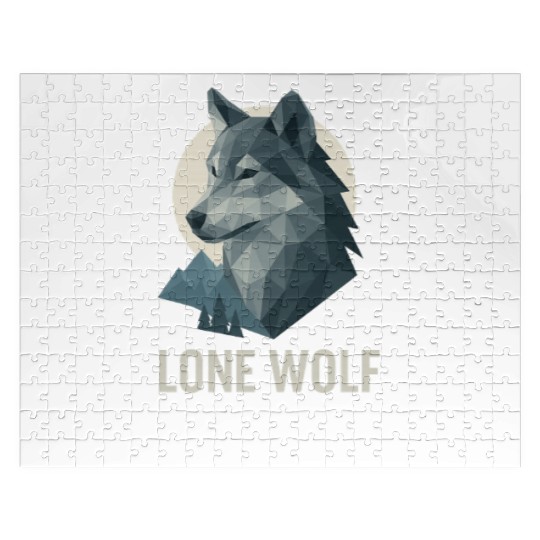 Lone Wolf – Geometric Wolf Head under Moon Wildern Jigsaw Puzzles