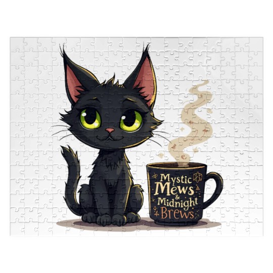 Mystic Mews & Midnight Brews - Black Cat & Magic Jigsaw Puzzles