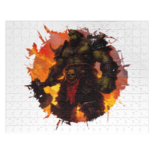 Warrior With Ax In A Flaming Battle Backdrop Jigsaw Puzzles