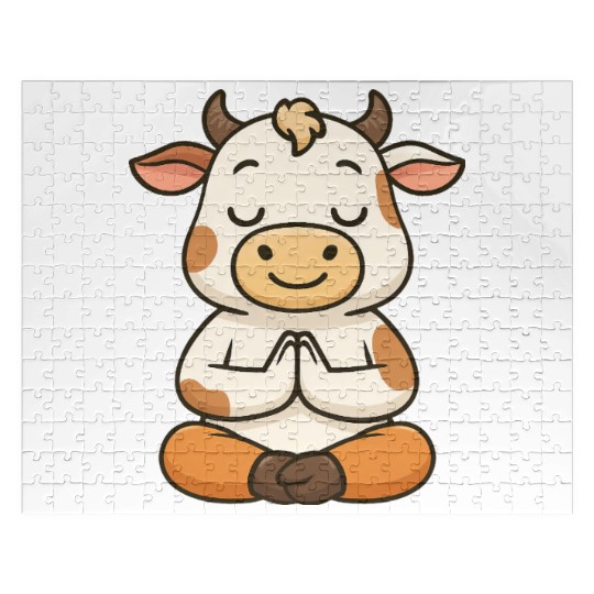 Cute cow bull yoga meditation relax chibi Jigsaw Puzzles