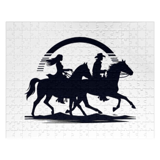 Western Sunset Horseback Riders Jigsaw Puzzles