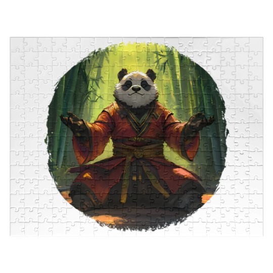 Meditating Panda In Bamboo Forest With Zen Energy Jigsaw Puzzles