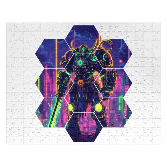 Bright Sci Fi Warrior In Neon Colors Jigsaw Puzzles
