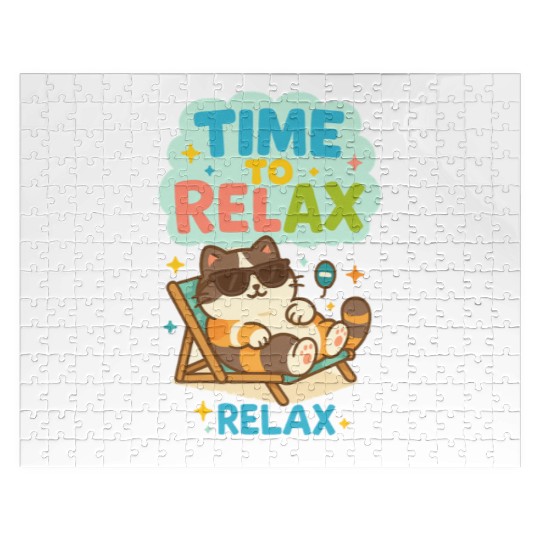 Time to Relax – Cute Cat Chilling in a Beach Chair Jigsaw Puzzles
