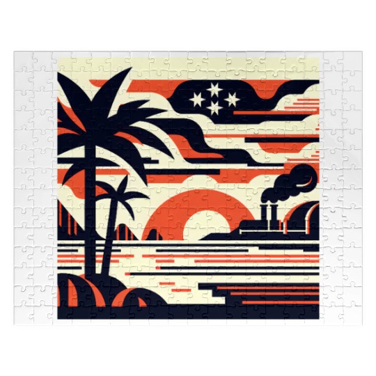 Twilight Palm & Factory Scene Jigsaw Puzzles