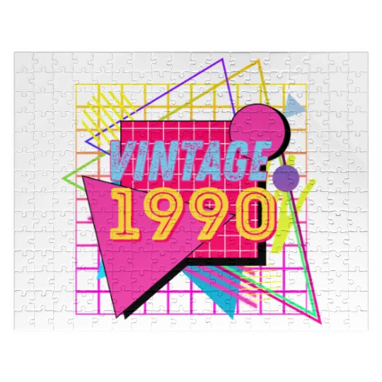 1990 Birthday Gift Retro Neon 90s Style Jigsaw Puzzles