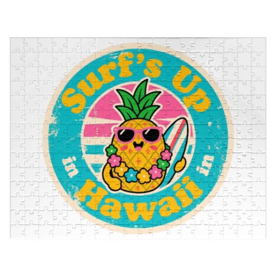 Aloha Vibes Pineapple Surfer Vintage Hawaiian Jigsaw Puzzles