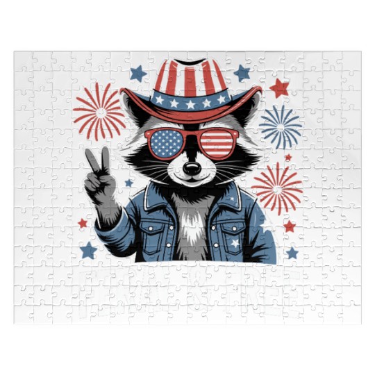 Feral And Free Patriotic Raccoon Jigsaw Puzzles