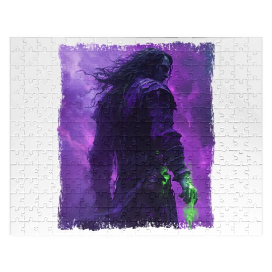 Dark Spell Warrior with Purple Mist Energy Jigsaw Puzzles