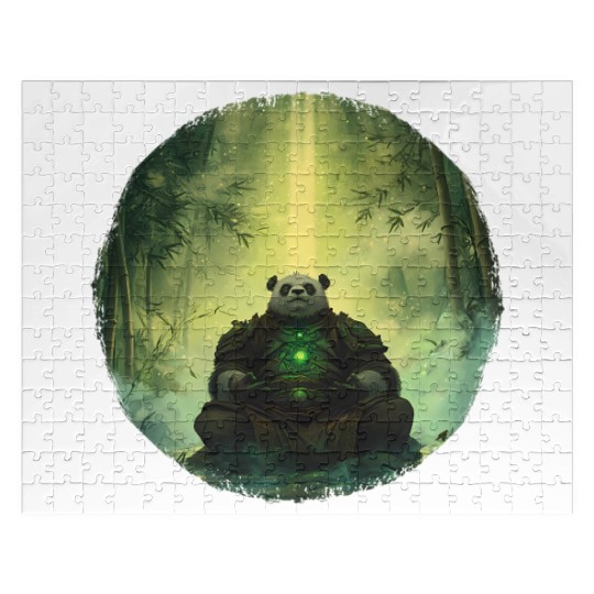 Meditating Panda Monk in a Glowing Bamboo Grove Jigsaw Puzzles