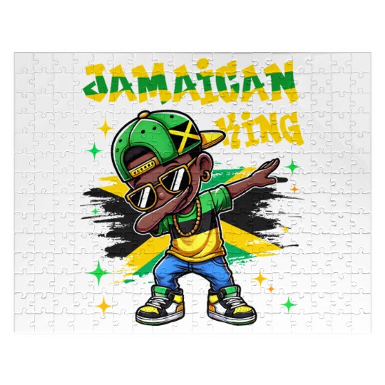 Jamaican King dabbing Jamaica Flag Pride for Kids Jigsaw Puzzles