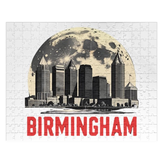 Birmingham City Albm Skyline Full Moon Jigsaw Puzzles