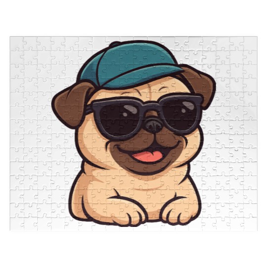 Cool pug with sunglasses summer joy cartoon Jigsaw Puzzles